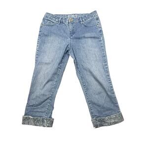 Gloria Vanderbilt Jordyn Capri‎ Jeans Size 8 Embellished Cuffs Slimming Effect